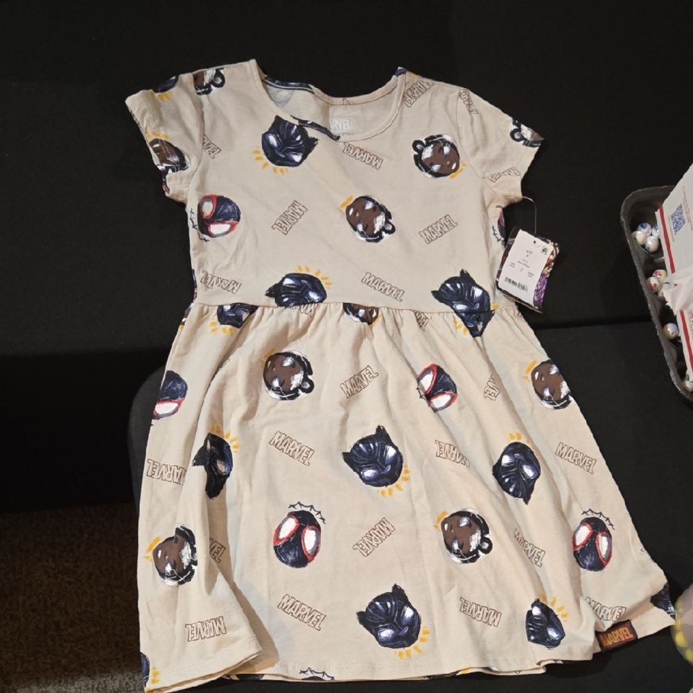 Marvel Kids Dress - Beige with Superhero Print